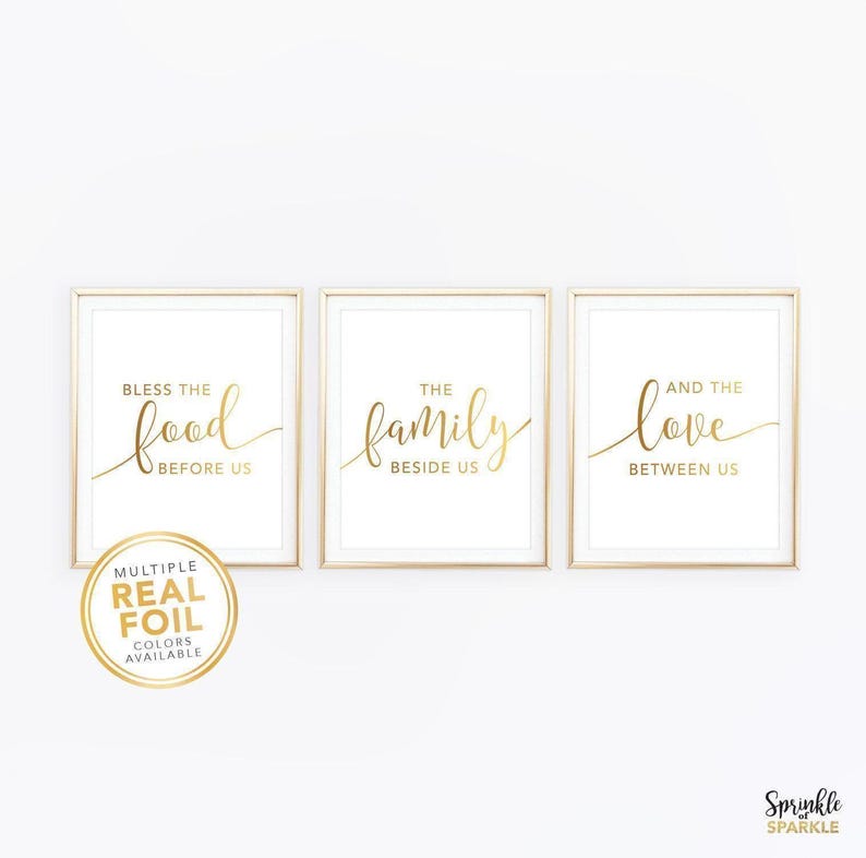Bless the food before us, the family beside us, and the love between us - Set of 3, wall art, minimalist, dining room decor, kitchen decor image 1