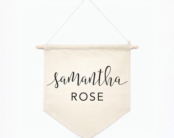 Custom Name Banner, Name Banner, Canvas Banner, Personalized Wall Art, Birth Info Birth Announcement, Baby Room Decor, Canvas flag 01