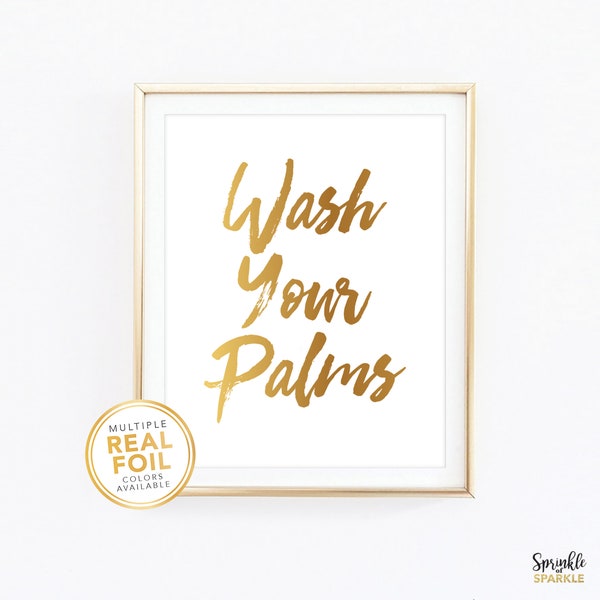 Wash Your Palms Wall Art / Tropical Bathroom Print / Gold Foil Print / Bathroom Beach Decor / Washroom Art / Powder Room Sign Topical Theme