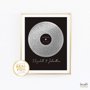 Anniversary Gift Custom Song Lyrics Print - Foil Metallic Song Lyrics Art Record Print Favourite Song Personalized Silver Foil Lyric Print