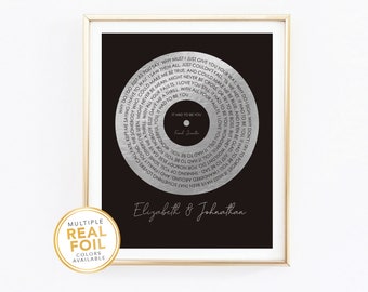 Anniversary Gift Custom Song Lyrics Print - Foil Metallic Song Lyrics Art Record Print Favourite Song Personalized Silver Foil Lyric Print