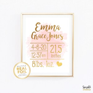 Birth Announcement Sign - Newborn Baby Birth Stats Print -  Real Gold Foil Wall Art - Boy Girl Nursery Art - Baby Shower Gift 016 #Mia