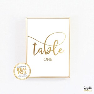 Gold Foil Wedding Table Numbers - Single Sided - White Ivory Creme Paper - Real Foil - Rose Gold, Silver Foil + more colors available - 001
