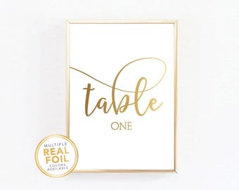Gold Foil Wedding Table Numbers - Single Sided - White Ivory Creme Paper - Real Foil - Rose Gold, Silver Foil + more colors available - 001