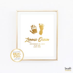 Newborn Baby Birth Stats Birth Announcement -  Gold Foil Footprints - Real Foil Wall Art Print, Boy Girl Nursery Art, Baby Shower Gift 19