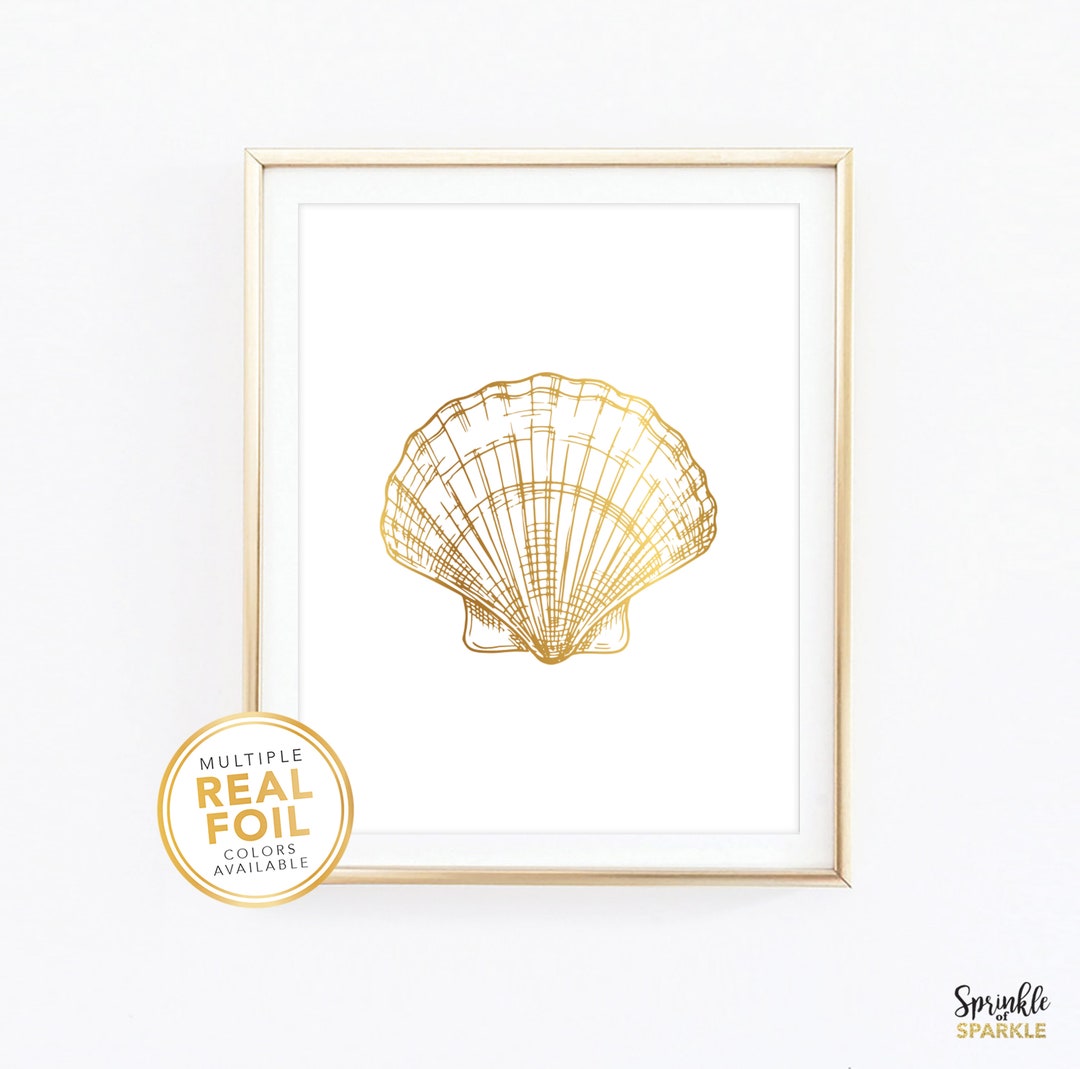 Sea Shell Wall Art Gold Foil Sea Shell Print Gold Seashell Art Beach ...