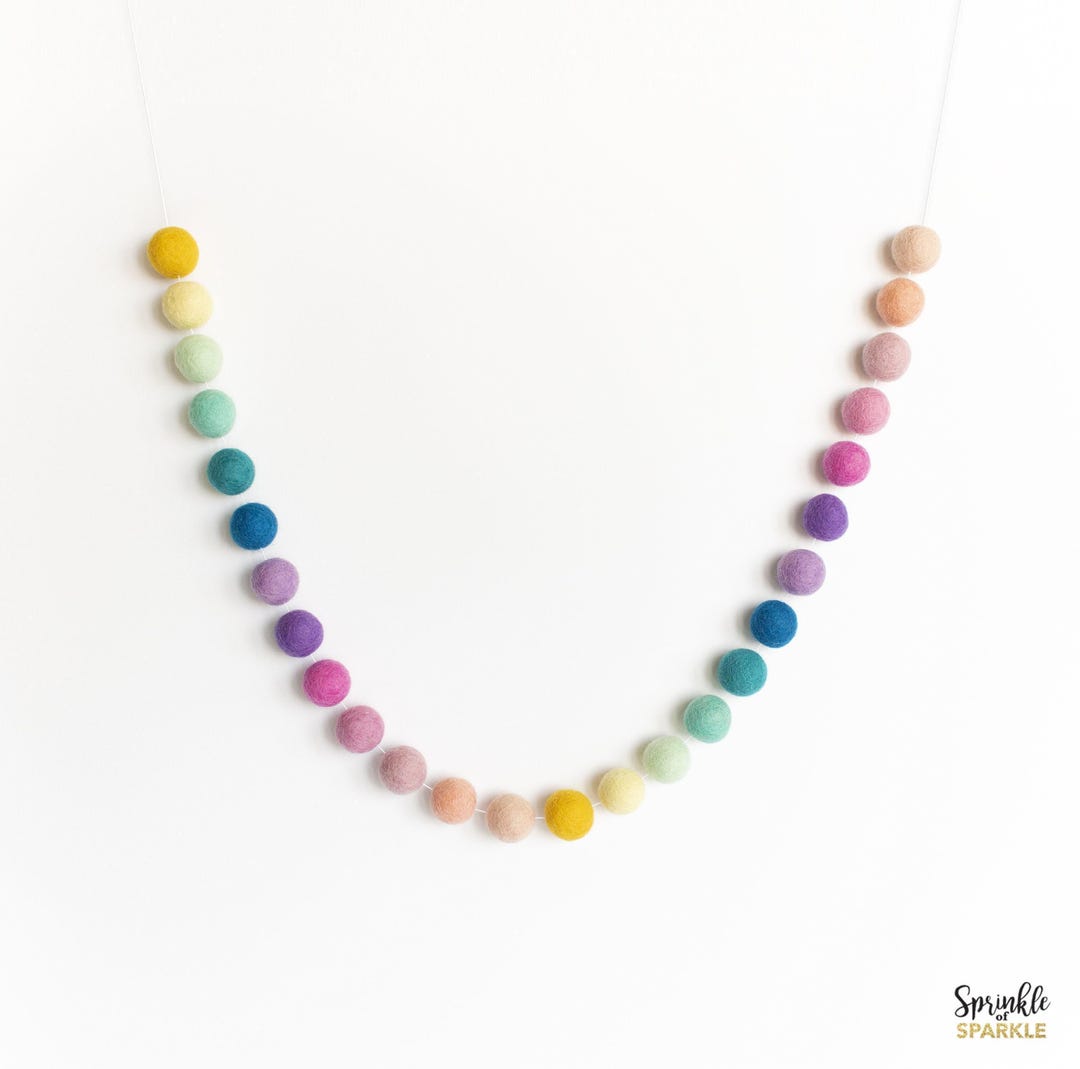 Ombre Bright Rainbow Garland, Pastel Rainbow Felt Ball Garland, Rainbow ...