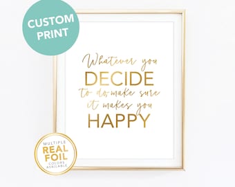 Custom Gold foil Print, Your Own Words In Foil, Script Print, Real Foil Print, Gold foil, Silver foil, Home Decor Print, Font 27 Sample