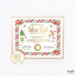 Santa's Official Nice List Certificate with Real Gold Foil Elements - Customizable Custom Personalized Santa Claus Christmas Nice List Print