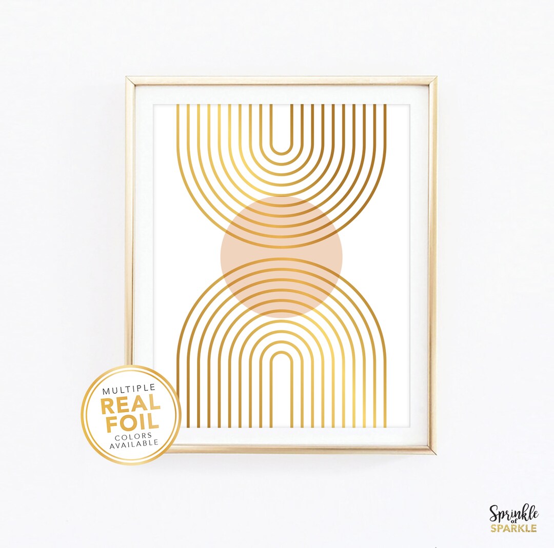 Gold Mid Century Modern Wall Art, Neutral Abstract Geometric Prints ...