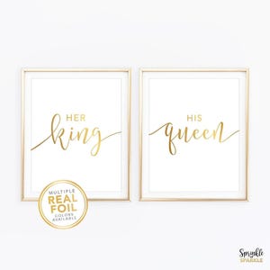 Her King, His Queen, Real Gold Foil, Bedroom wall art, Gold foil, Home Decor, Wall Art Print, Bedroom Decor, Above the bed decor