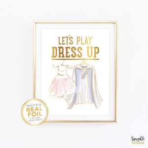 Let's Play Dress Up Wall Art Siblings Print - Real Gold Foil - Dress Superhero Cape and Mask - Twins Nursery Baby Room Play Room Decor