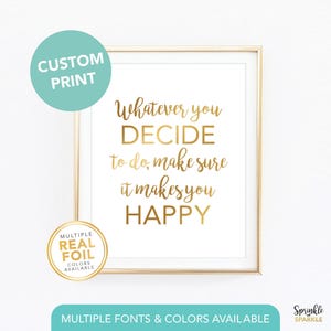 Custom Order Gold foil Print, Your Own Words In Foil, Script Print, Real Foil Print, Gold foil, Silver foil, Home Decor Print, Font 9 Sample