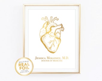 Personalized gift Doctor,Real Gold foil Human Heart, Anatomical Heart Art, Cardiology Cardiologist Cardiac Nurse, Heart Surgeon Gift, Office