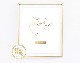 Sagittarius Print Zodiac Sign Constellation Astrology Horoscope NovemberDecember Birthday Gift Gold Home Decor Wall Art 8.5x11 8x10 5x7 4x6