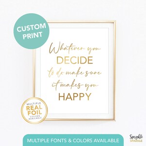 Custom Gold foil Print, Your Own Words In Foil, Script Print, Real Foil Print, Gold foil, Silver foil, Home Decor Print, Font 11 Sample
