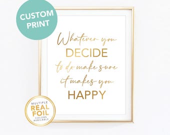 Custom Gold foil Print, Your Own Words In Foil, Script Print, Real Foil Print, Gold foil, Silver foil, Home Decor Print, Font 11 Sample