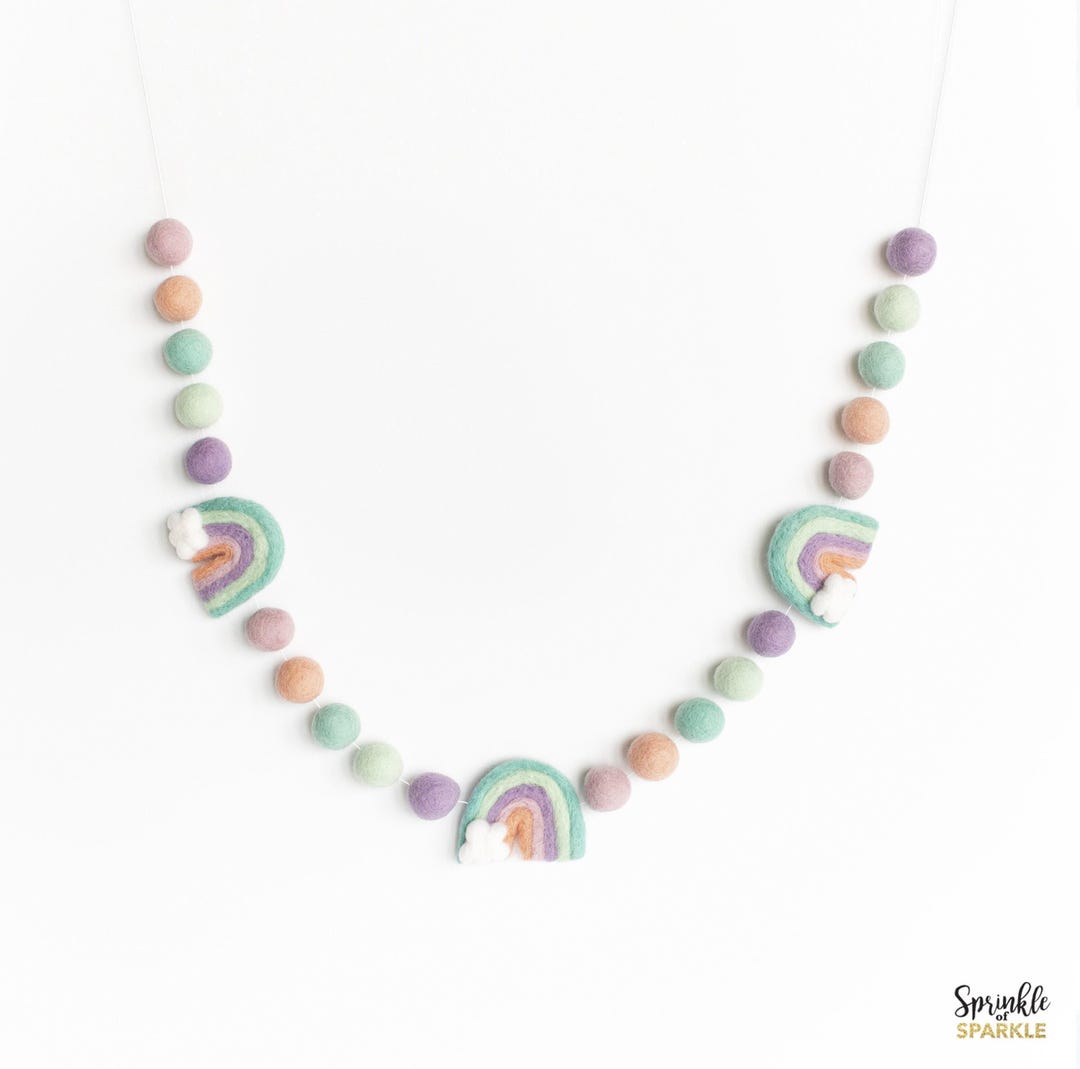 Pastel Rainbow Garland - Rainbow Felt Ball Garland - Boys Girls Room ...