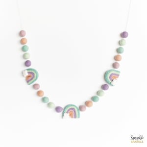 Pastel Rainbow Garland - Rainbow Felt Ball Garland - Boys Girls Room Rainbow Nursery Decor Theme Pom Pom Garland 100% Wool 1" Felt Balls