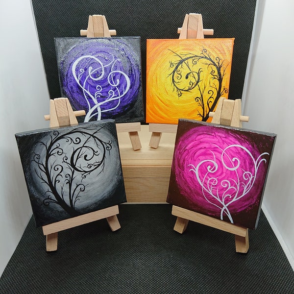 Various Swirl Hand Painted Miniature Canvas on Easel