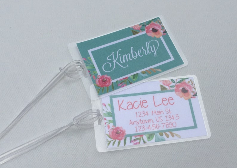 Personalized Bag Tag Get 1 Free Buy 4 Monogrammed Luggage Tag Floral Watercolor Luggage Tag