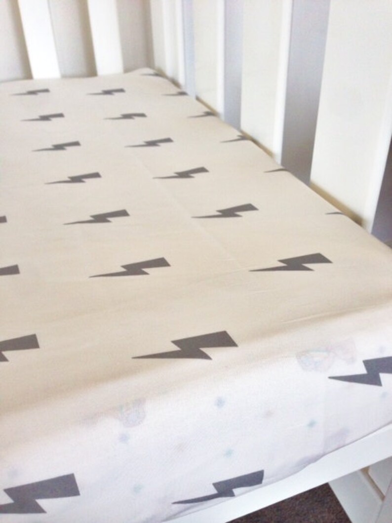Baby cot Sheet Grey Lightening bolt Modern Fitted Crib Sheet
