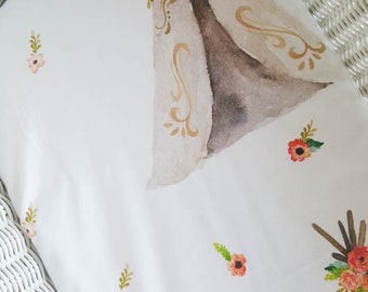 Floral teepee fitted bassinet sheet for a Boho nursery and Cradle bedding