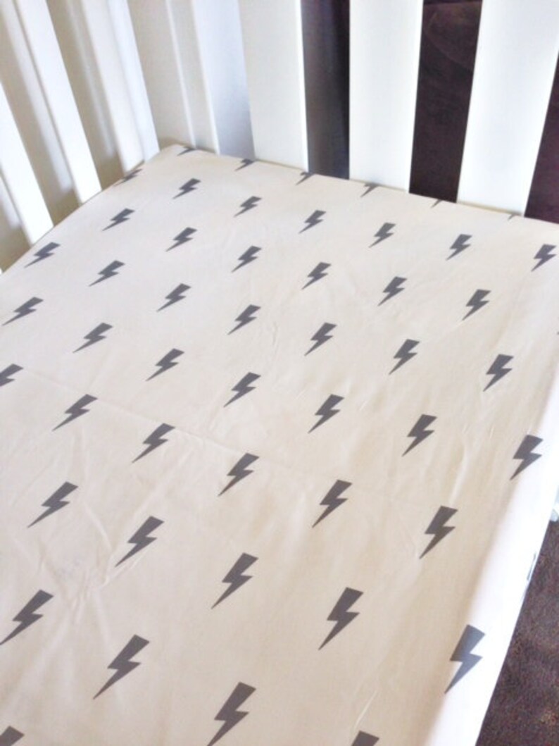Baby cot Sheet Grey Lightening bolt Modern Fitted Crib Sheet