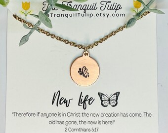 Butterfly Necklace - Necklace & Card - Faith Jewelry - Christian - New Life - Baptism Gift - Confirmation Gift - Silver|Gold|Rose Gold Charm