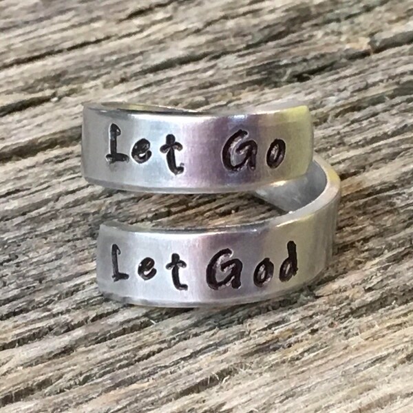 Let Go Let God Aluminum Hand Stamped Jewelry Wrap Around Ring