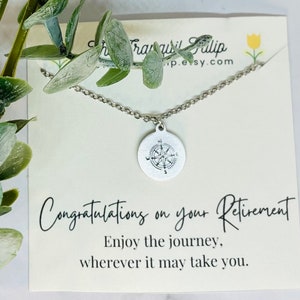 Retirement Gifts for Women -Retirement Jewelry - Congratulations Gift - Compass Necklace - Enjoy the Journey - Charm - Gift Silver|Gold|Rose