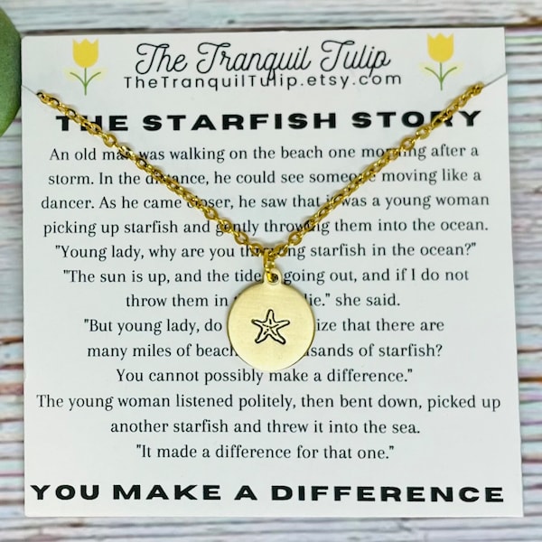 Starfish Necklace - Necklace & Card - Faith Jewelry - You Make a Difference - Starfish Story - Silver - Gold - Rose Gold Options