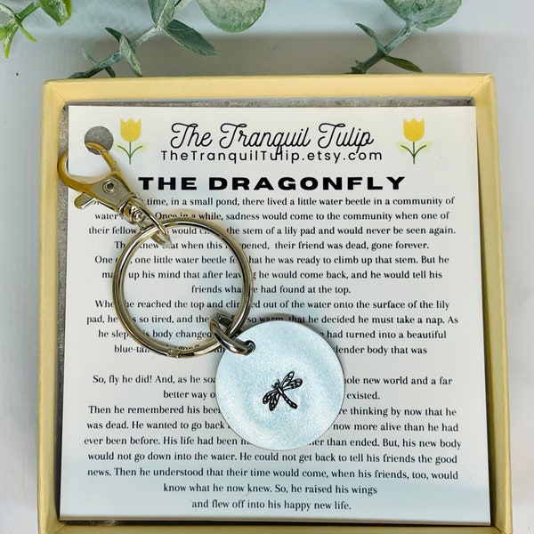 Dragonfly Keychain - Hand Stamped Keychain - Sympathy Gift - Memorial - Memory Gift -Dragonfly Story - Silver Keyring - Memorial Keychain