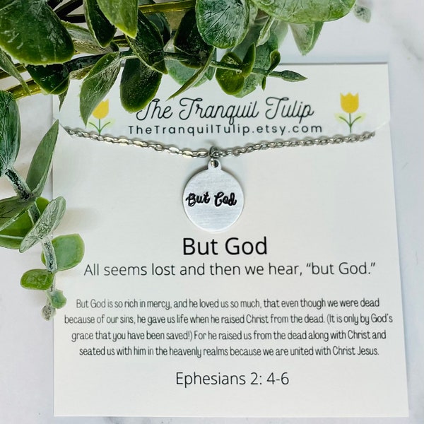 But God Necklace - Necklace with Encouragement Card - Christian Gift - Faith Jewelry - Pendant - Charm Ephesians 2 - Silver|Gold|Rose Gold