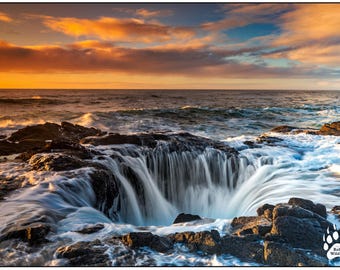 Thor's Well, Ocean Photography, Cloudy Sky, Oregon Coast Photography, Landscape Photography, Dramatic Sunset, Oceanscape, Rob's Wildlife