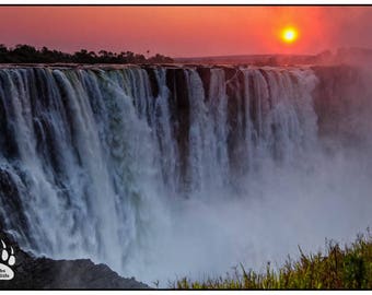 Colorful Sunset over Victoria Falls, Waterfall Fine Art, Sunset Photography Wall Art, Landscape Photography, Rob's Wildlife, African Sunset