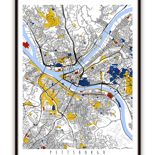 Pittsburgh Map Art / Pittsburgh Wall Art / Print / Poster / Etsy