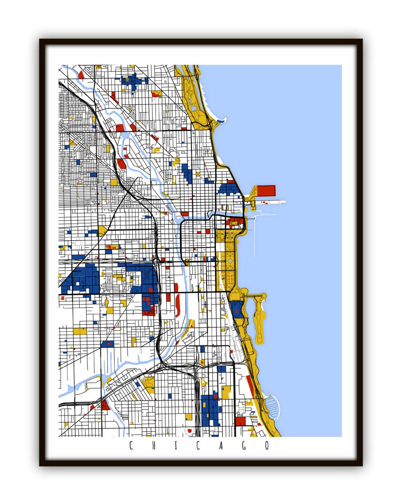 Chicago Map Art / Chicago Illinois Wall Art / Print / Poster Etsy