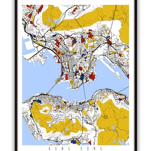 Hong Kong Map Art / Hong Kong Wall Art / Print / Poster / Modern Home Decor
