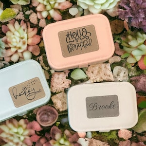 Personalized, Custom Travel Jewelry Box - Multiple Colors - Leather Patch Personalization  - Choice of Color, Patch Style, Engraving