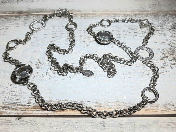 Vintage GUESS SIGNED Silver Circles Chain with Rh… - image 3