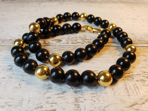 Vintage NAPIER SIGNED Gold and Black Acrylic Bead… - image 5
