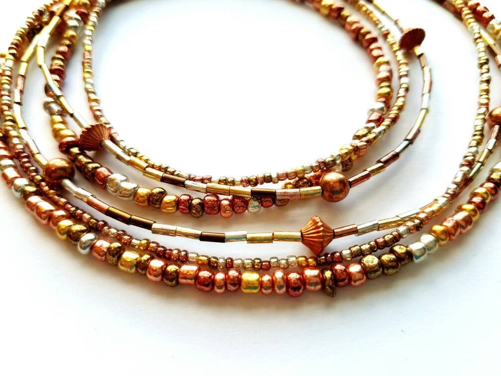 Layered Metallic Plated Glass Beads Necklace Copper Gold | Etsy