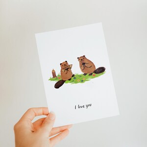 Beaver &#39;I Love You&#39; Greeting Cards, Set of 4 // Beaver Woodlands Valentine&#39;s Day, Birthday, Mother&#39;s Day Cards
