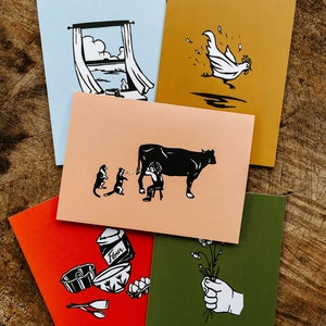 Montana Farm Greeting Cards Set of 5 // 1950s Chicken Card // Baking Cake Card // Cats and Milking Cow Card // A6 Greeting Cards image 10
