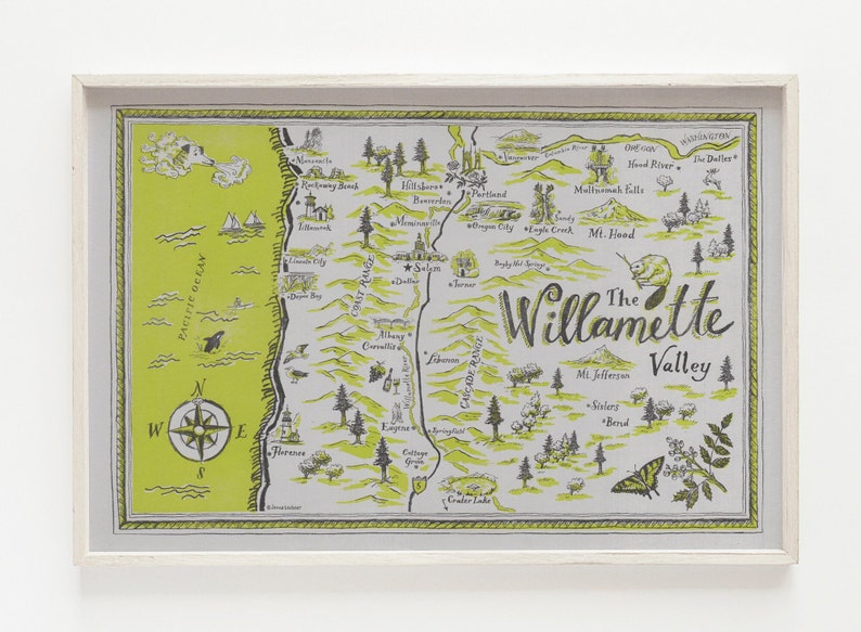 Willamette Valley Risograph Print // State of Oregon Print Grey map