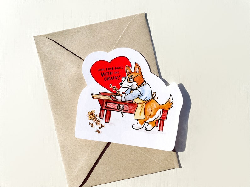 Shop Dog Valentines Cards Set of 4 // Woodworker Welsh Corgi Card // Pug Card // German Shepherd Card // Greyhound Card // Size A6 image 5
