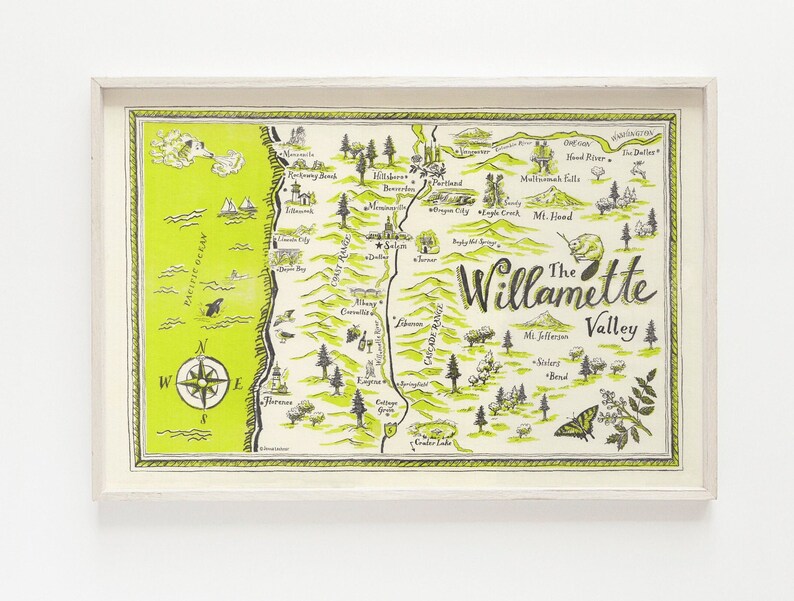 Willamette Valley Risograph Print // State of Oregon Print Creme map