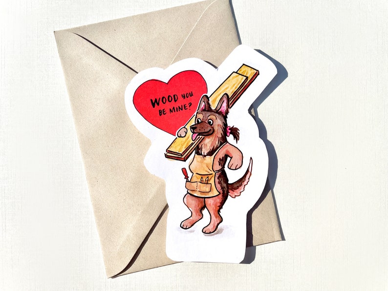 Shop Dog Valentines Cards Set of 4 // Woodworker Welsh Corgi Card // Pug Card // German Shepherd Card // Greyhound Card // Size A6 image 1