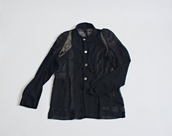 1992 Comme Des Garçons see through blazer | vintage sheer deconstructed black top, small